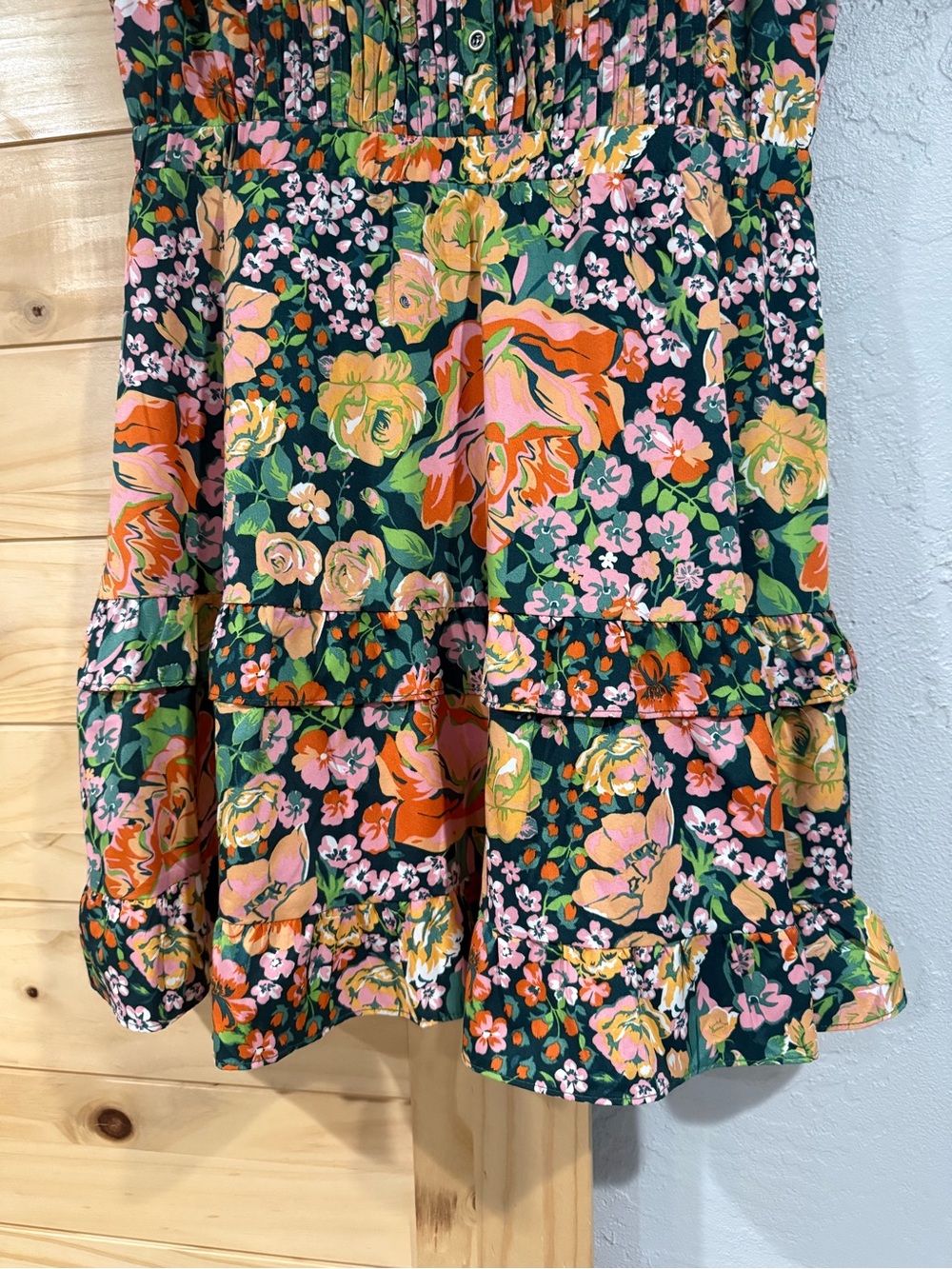 NWT THML Floral Ruffle dress in Green Pink Peach - Picture 11 of 16